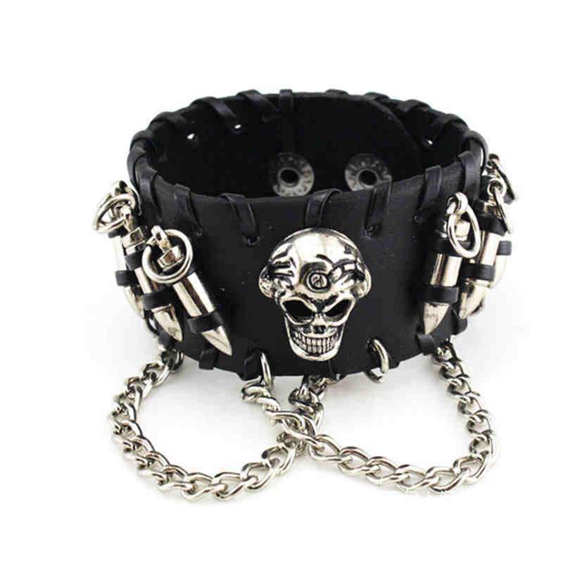 Leather Skull Bracelet with chain.