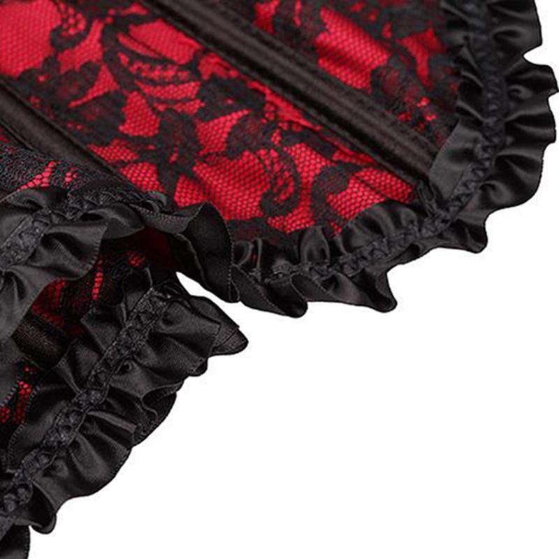 Sexy Red Corset w/Black Lace Overlay, Plastic Boned - American Legend Rider