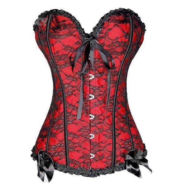 Sexy Red Corset w/Black Lace Overlay, Plastic Boned - American Legend Rider