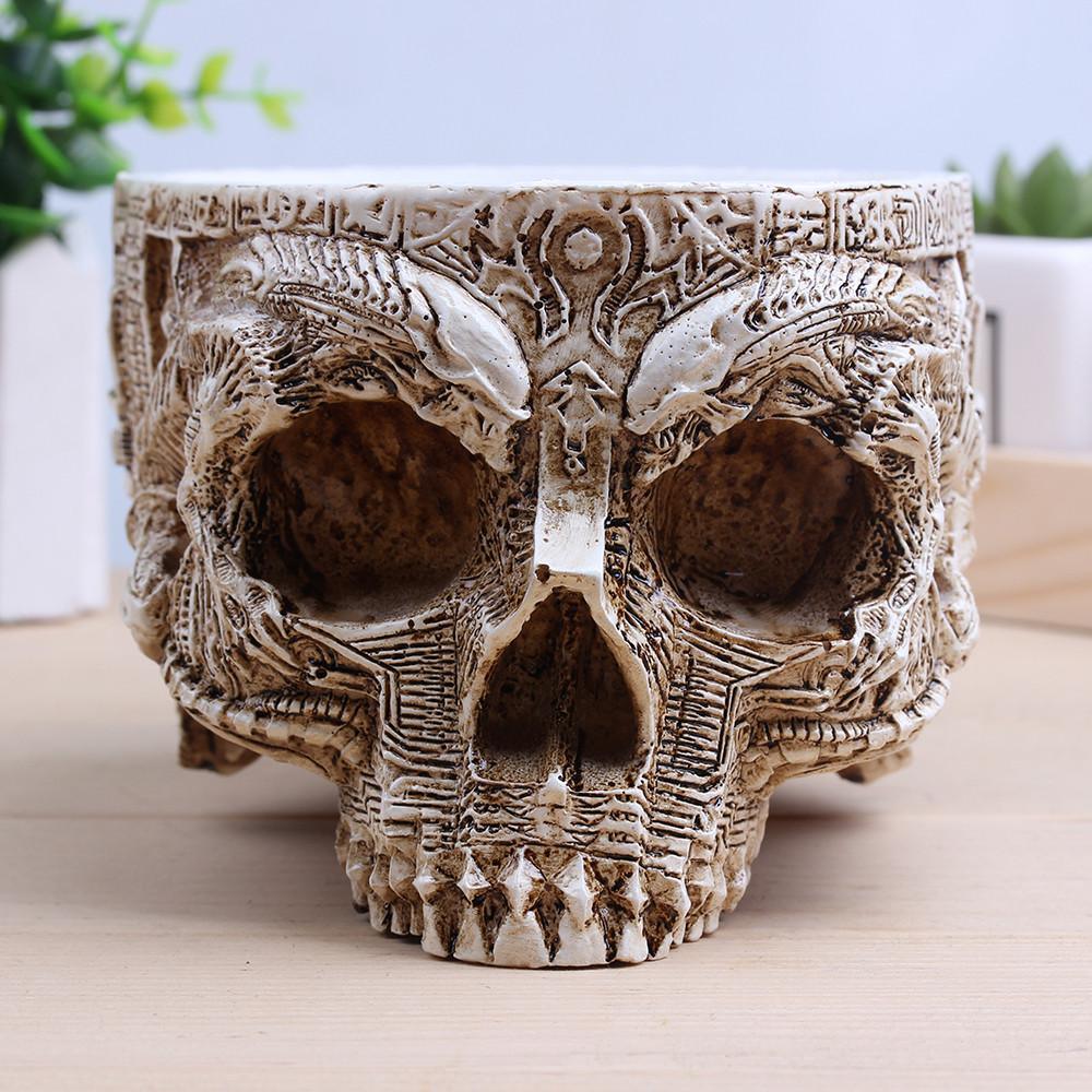Handmade Human Skull Flower Pot, Eco-Friendly Resin, 6.3 x 4.9 x 3.8 In - American Legend Rider