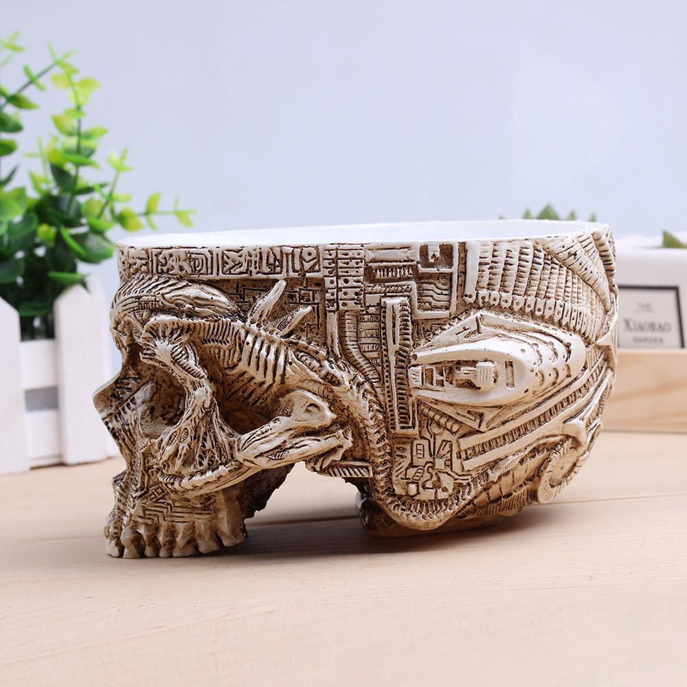 Handmade Human Skull Flower Pot, Eco-Friendly Resin, 6.3 x 4.9 x 3.8 In - American Legend Rider