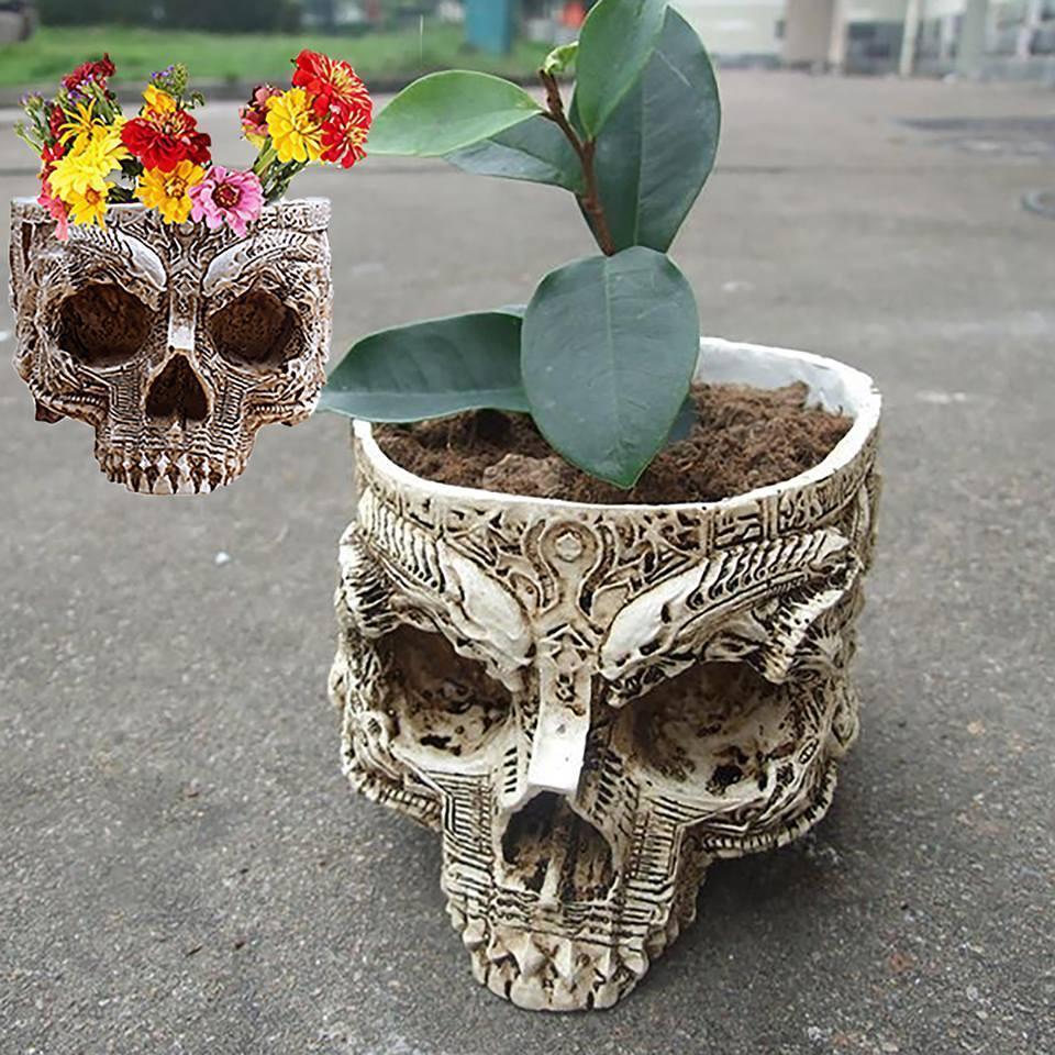 human plant pot Handmade Human Skull Flower Pot, Eco-Friendly Resin, 6.3 x 4.9 x 3.8 In