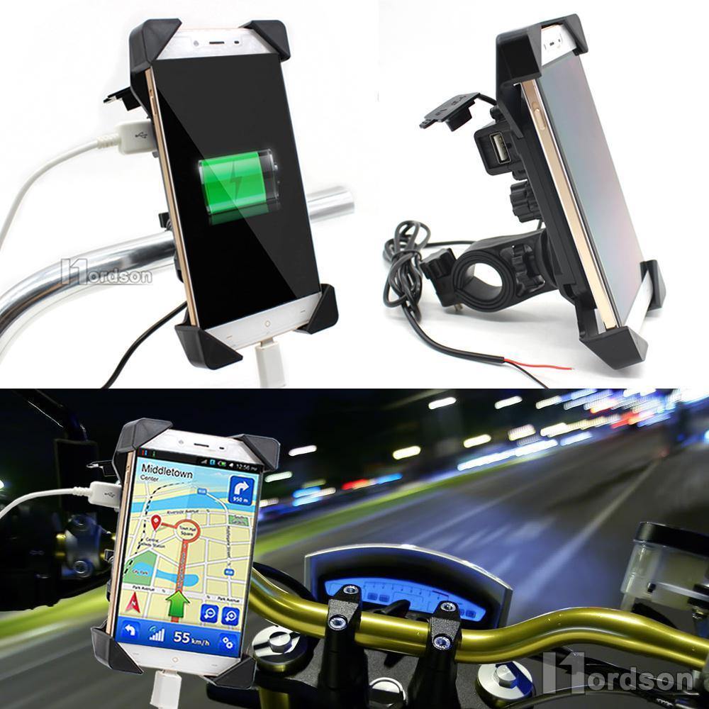 Motorcycle Phone Mount Holder with USB Charger Port, 3.5-7" Screen Fit, Universal for 7/8" Handlebar - American Legend Rider