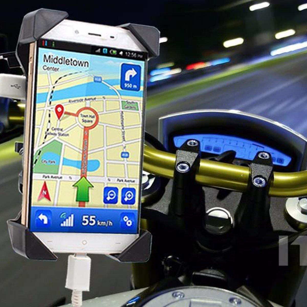 Motorcycle Phone Mount Holder with USB Charger Port, 3.5-7" Screen Fit, Universal for 7/8" Handlebar - American Legend Rider