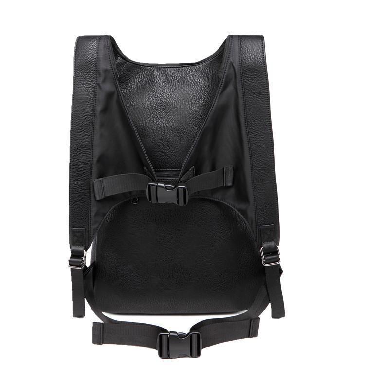 A black 3D Skull Backpack Hoodie with straps and buckles.