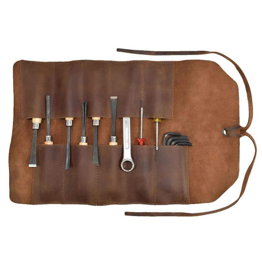 Handmade Roll Up Leather Tool Bag, 10 Slots, Brown - American Legend Rider