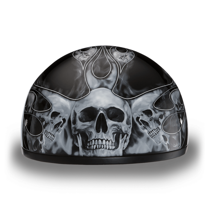 Daytona D.O.T. Silver Skull & Flames Skull Cap Half Helmet, Black