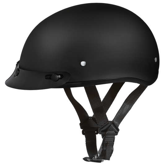 Daytona D.O.T. Skull Cap Motorcycle Half Helmet w/ Visor, Dull Black - American Legend Rider