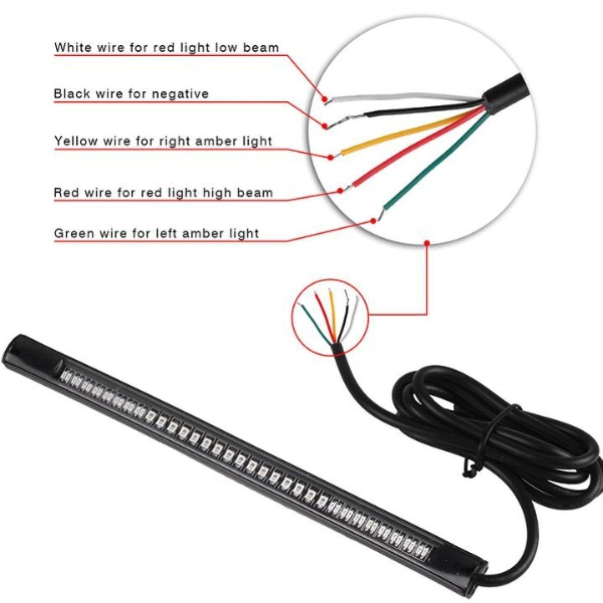 Universal Motorcycle 48 Led Lights Bar Strip, Tail Brake Stop/Turn Signal/License Plate Light (Red, Amber Color) - American Legend Rider