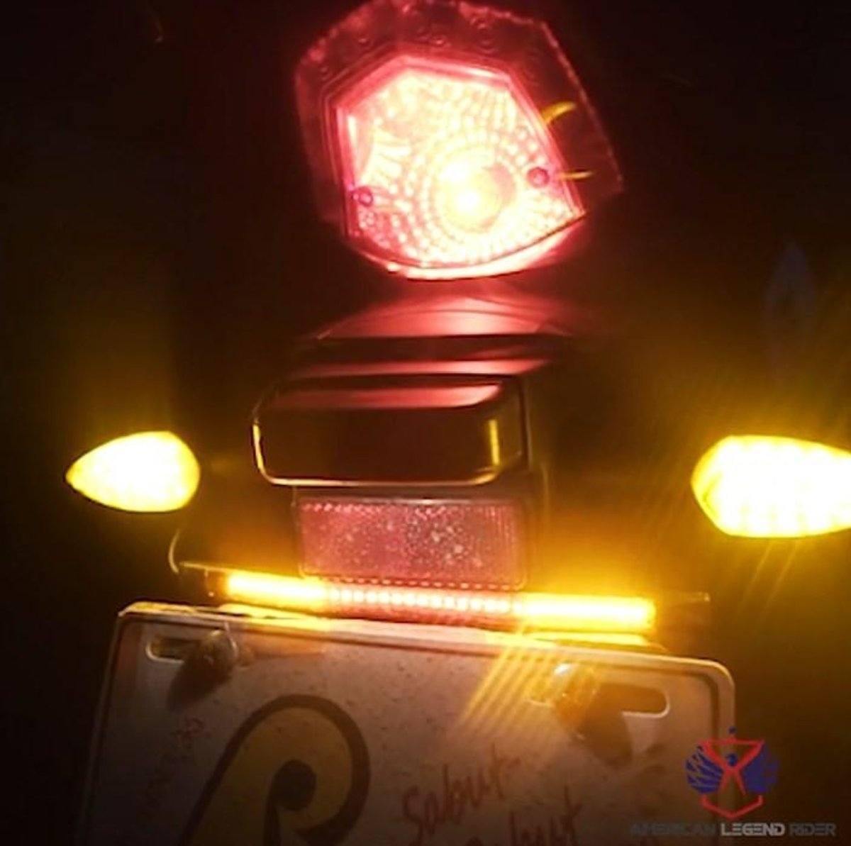 Universal Motorcycle 48 Led Lights Bar Strip, Tail Brake Stop/Turn Signal/License Plate Light (Red, Amber Color) - American Legend Rider