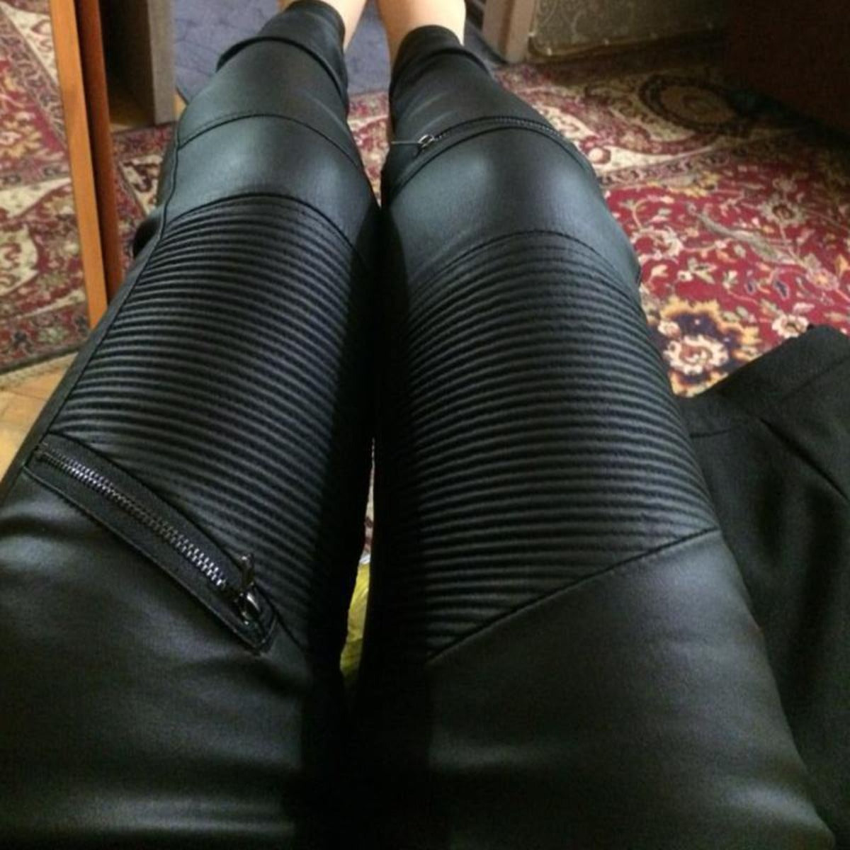 Women's Chick PU Leather Sexy Skinny Pants, Black - American Legend Rider