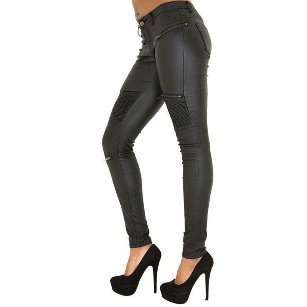 Women's Chick PU Leather Sexy Skinny Pants, Black - American Legend Rider