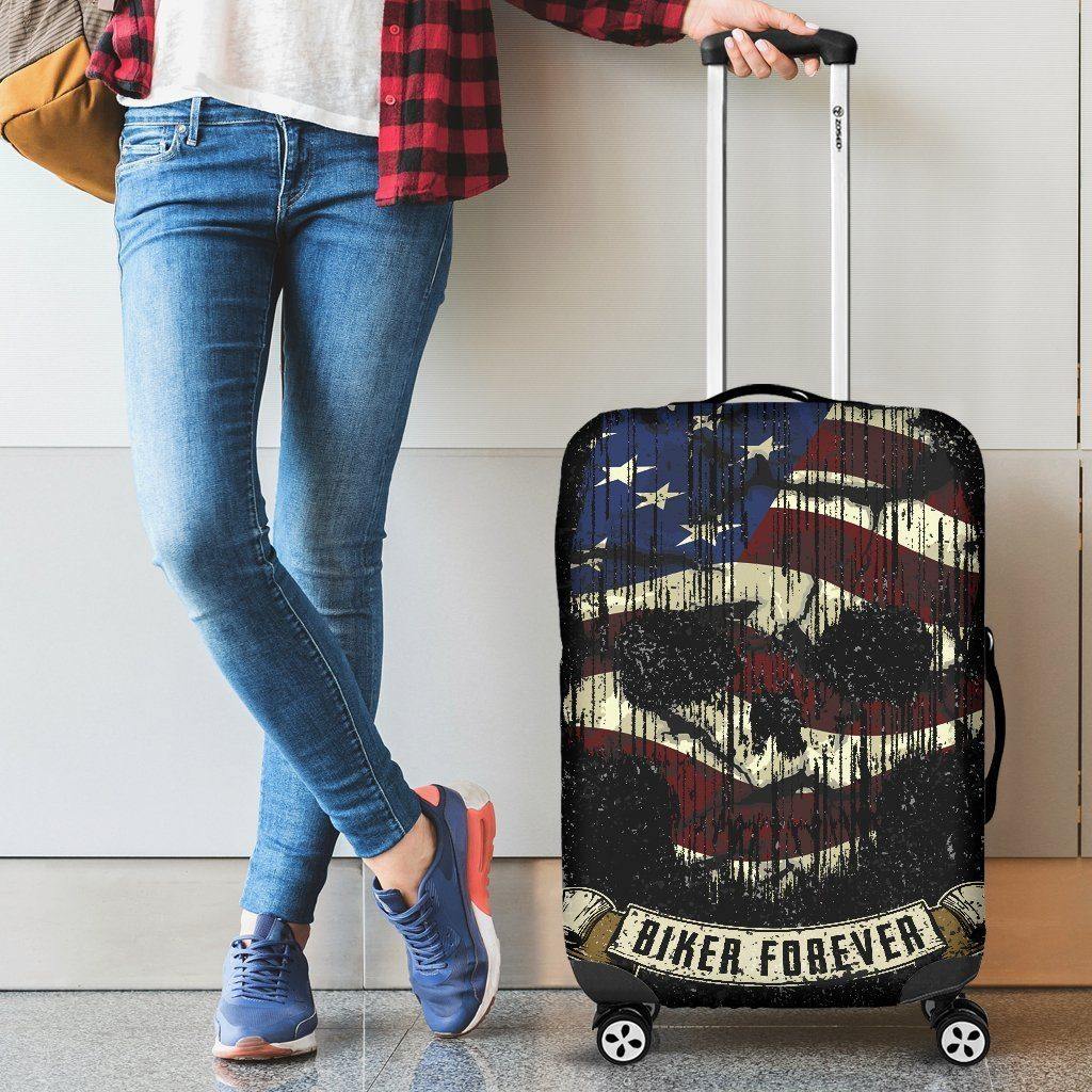 Shredded Skull American Flag Luggage Cover, Polyester/Spandex, Black/White/Red - American Legend Rider