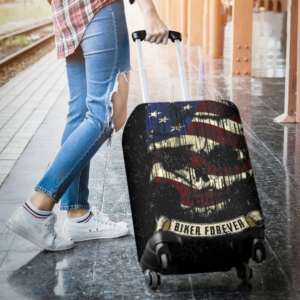 Shredded Skull American Flag Luggage Cover, Polyester/Spandex, Black/White/Red - American Legend Rider