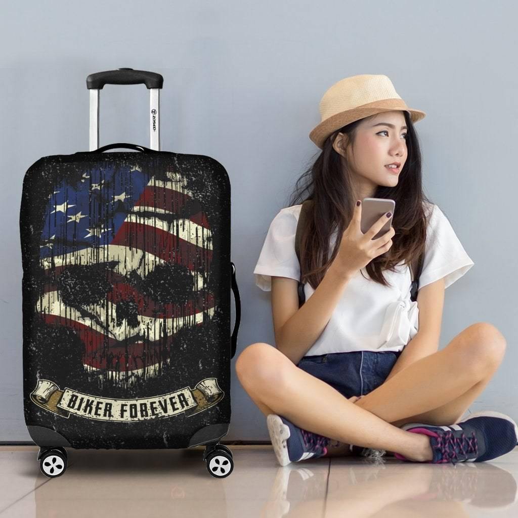 Shredded Skull American Flag Luggage Cover, Polyester/Spandex, Black/White/Red - American Legend Rider