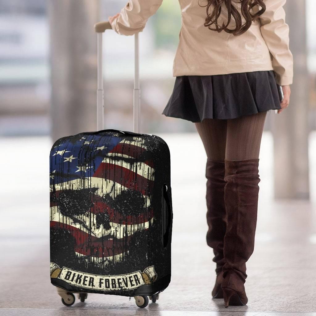 Shredded Skull American Flag Luggage Cover, Polyester/Spandex, Black/White/Red - American Legend Rider