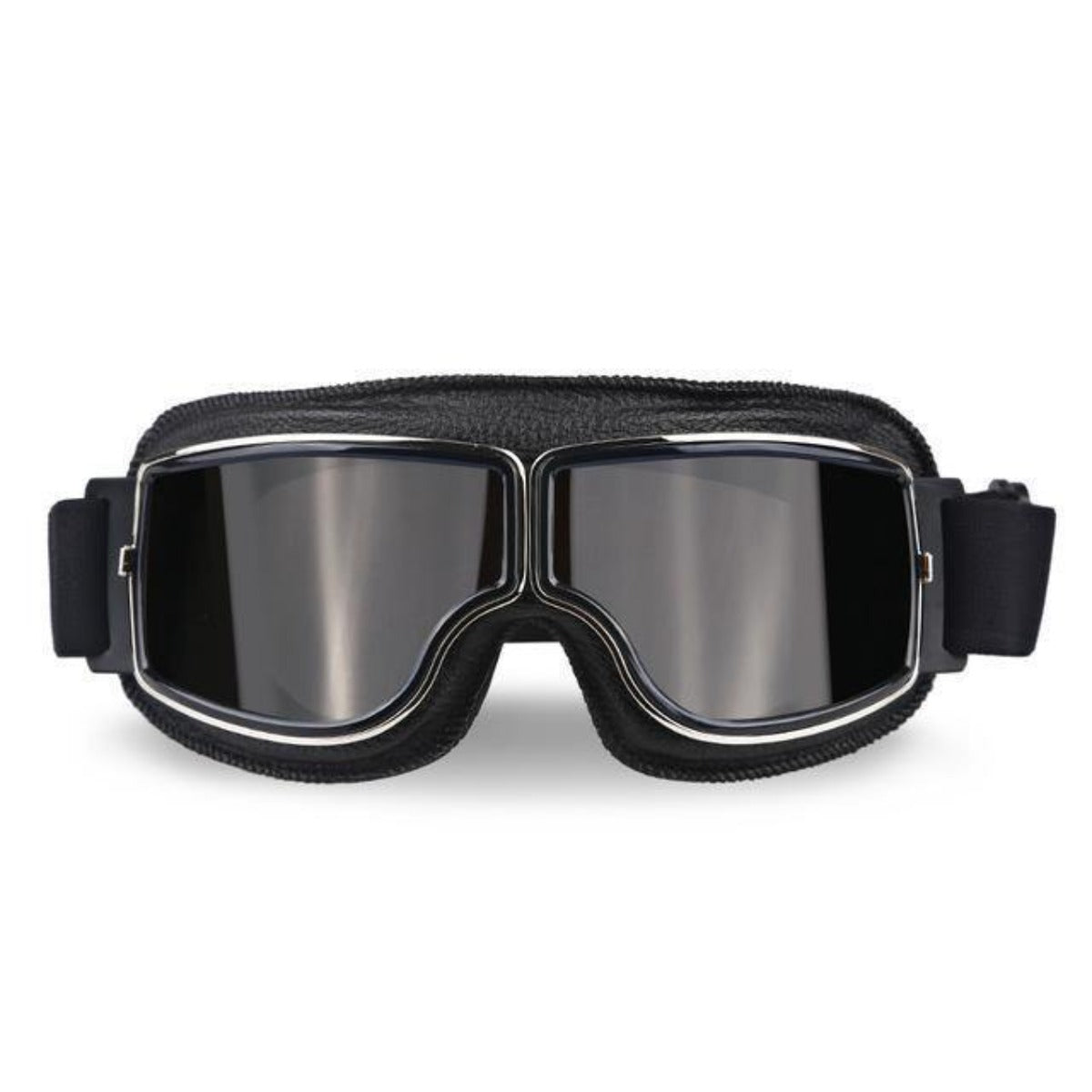 Vintage Aviator Motorcycle Goggles w/ Adjustable Strap, One Size, Black ABS Frame, Gray Lens - American Legend Rider