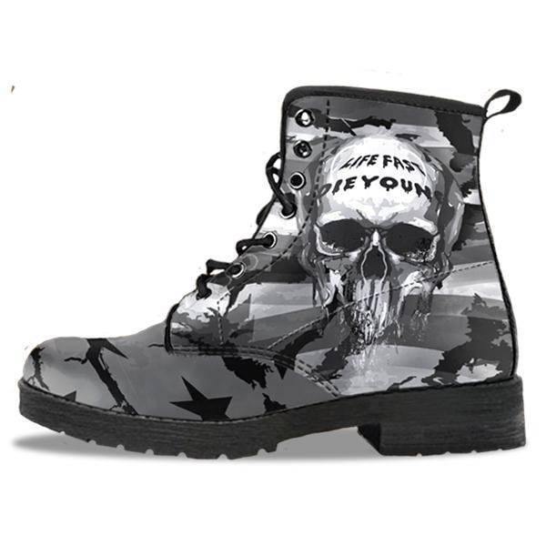 Gray Flag Skull Boots
