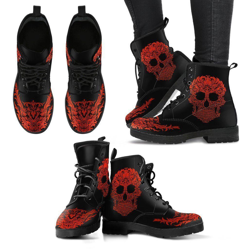 Bloody Skull Boots, Vegan-Friendly Leather, Black/Red - American Legend Rider