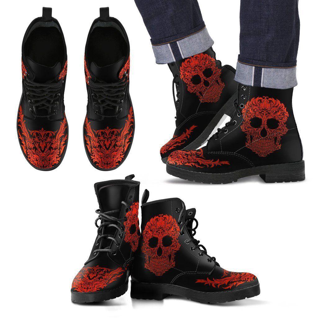Bloody Skull Boots, Vegan-Friendly Leather, Black/Red - American Legend Rider