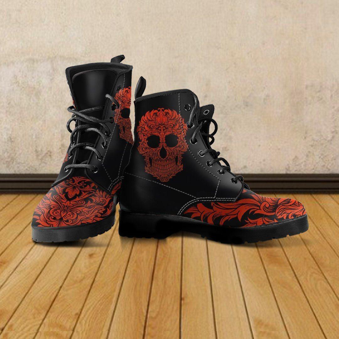 Bloody Skull Boots, Vegan-Friendly Leather, Black/Red - American Legend Rider