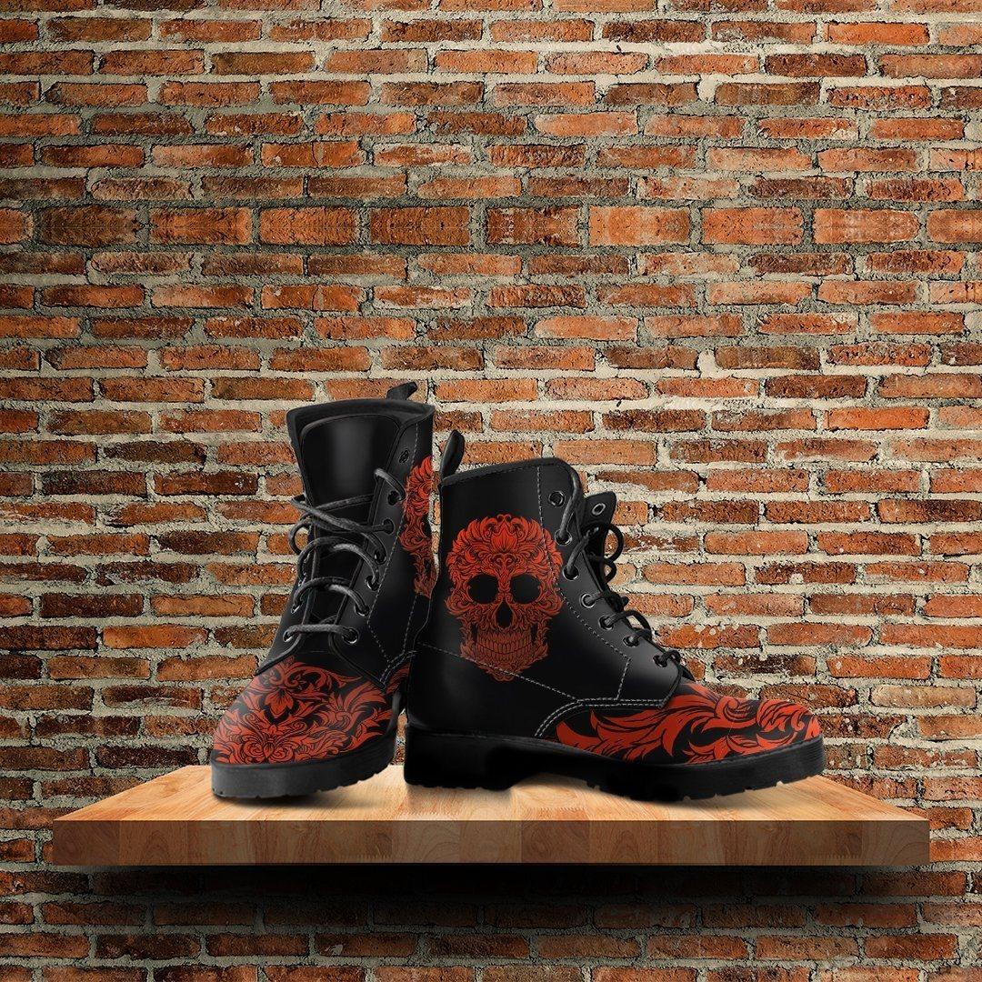 Bloody Skull Boots, Vegan-Friendly Leather, Black/Red - American Legend Rider