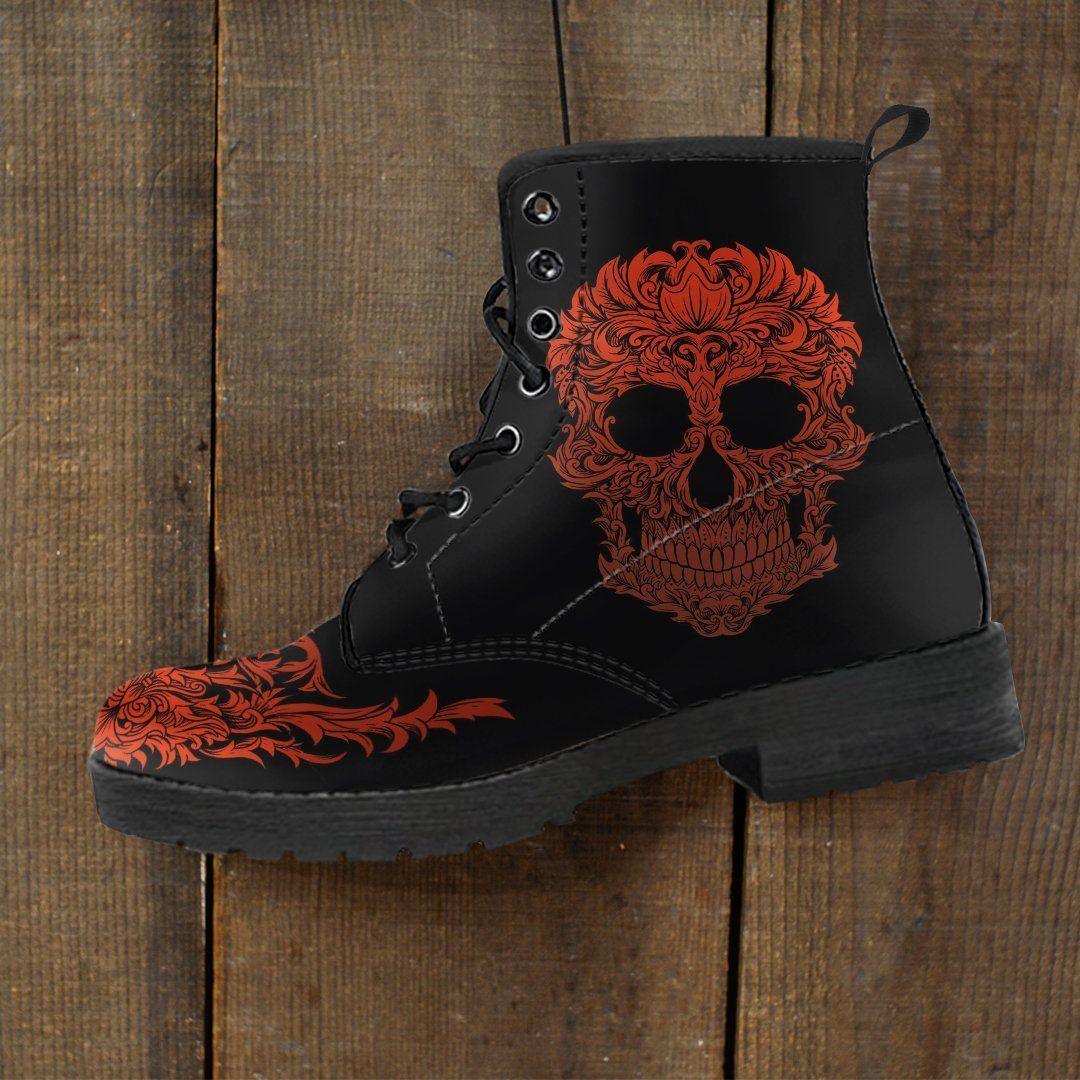 Bloody Skull Boots, Vegan-Friendly Leather, Black/Red - American Legend Rider