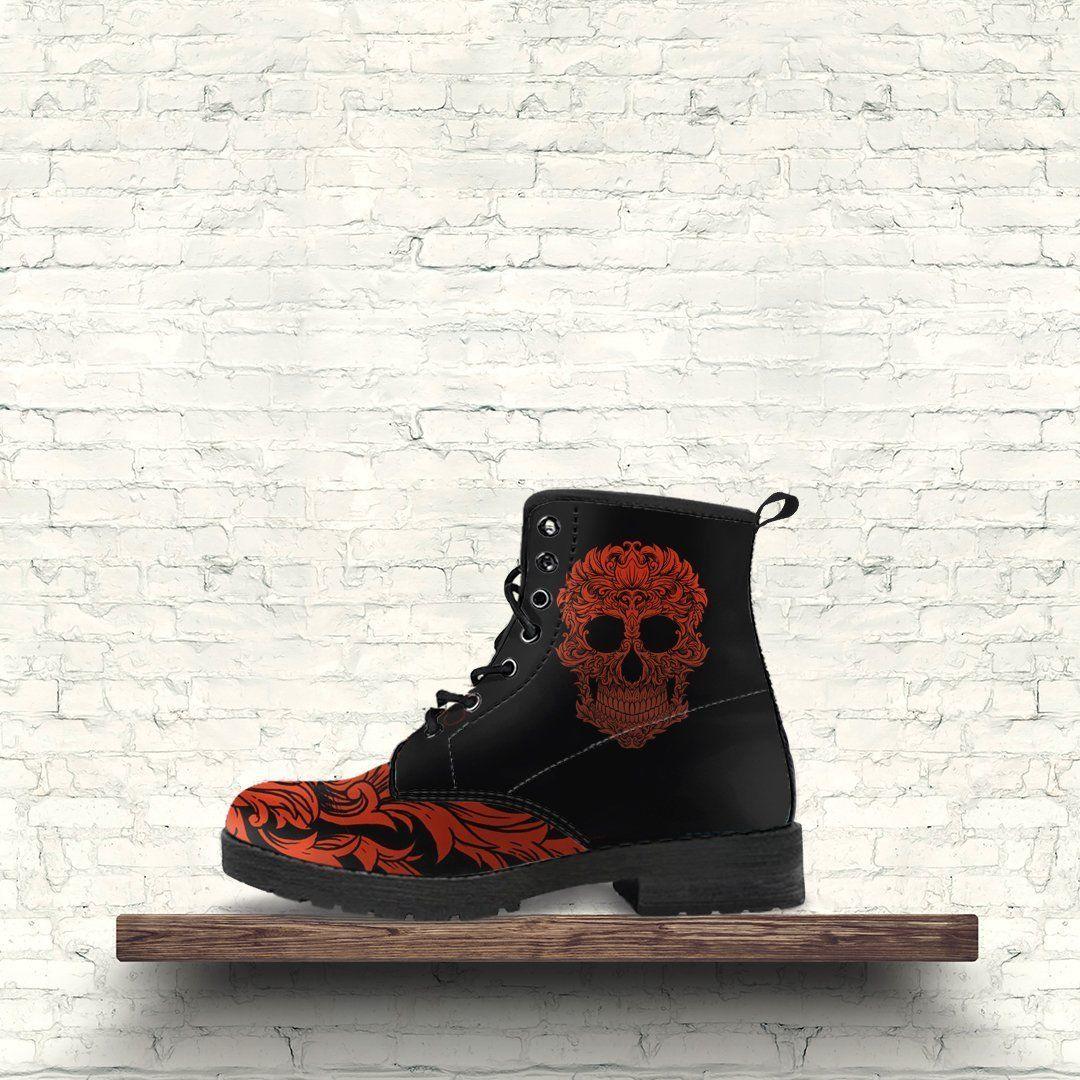 Bloody Skull Boots, Vegan-Friendly Leather, Black/Red - American Legend Rider