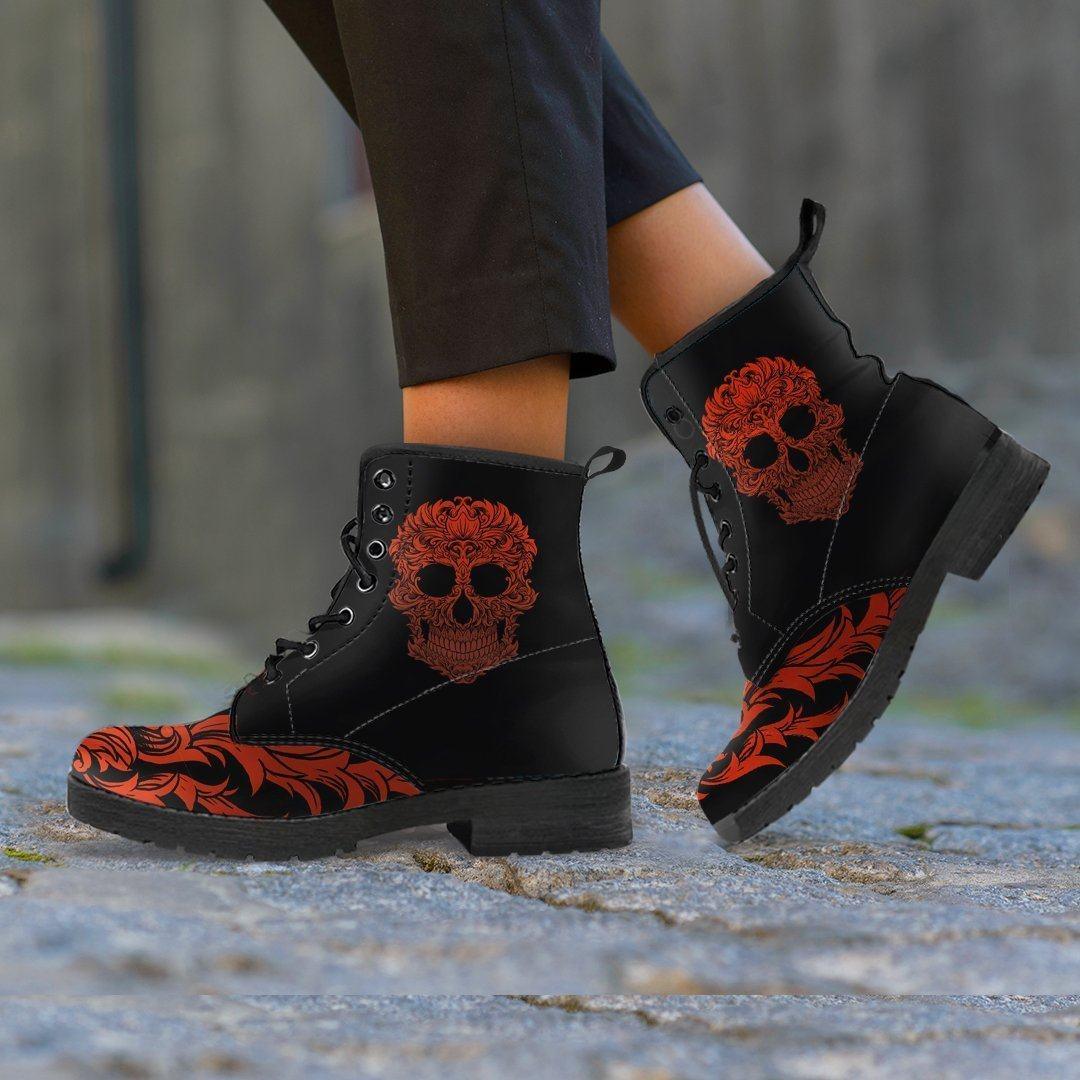 Bloody Skull Boots, Vegan-Friendly Leather, Black/Red - American Legend Rider