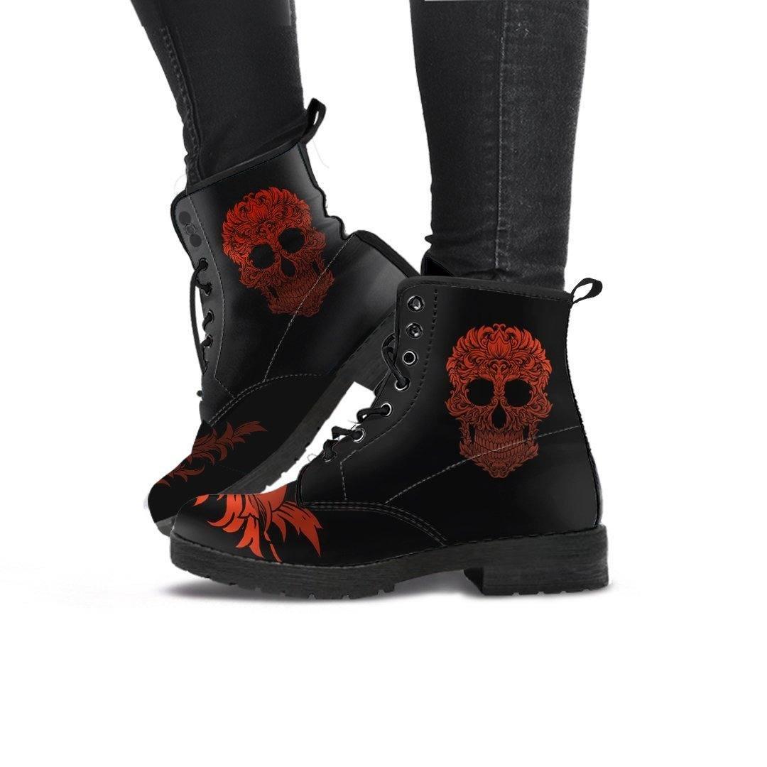 Bloody Skull Boots, Vegan-Friendly Leather, Black/Red - American Legend Rider