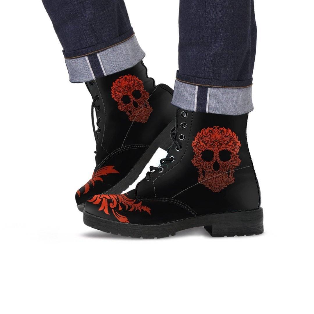 Bloody Skull Boots, Vegan-Friendly Leather, Black/Red - American Legend Rider