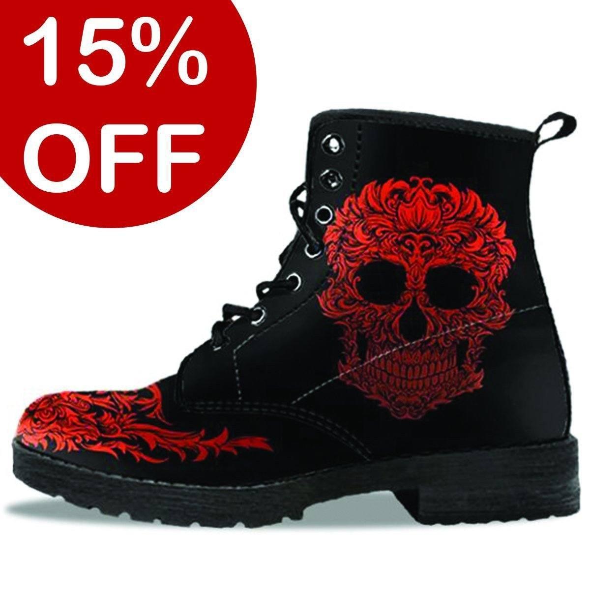 Bloody Skull Boots, Vegan-Friendly Leather, Black/Red - American Legend Rider