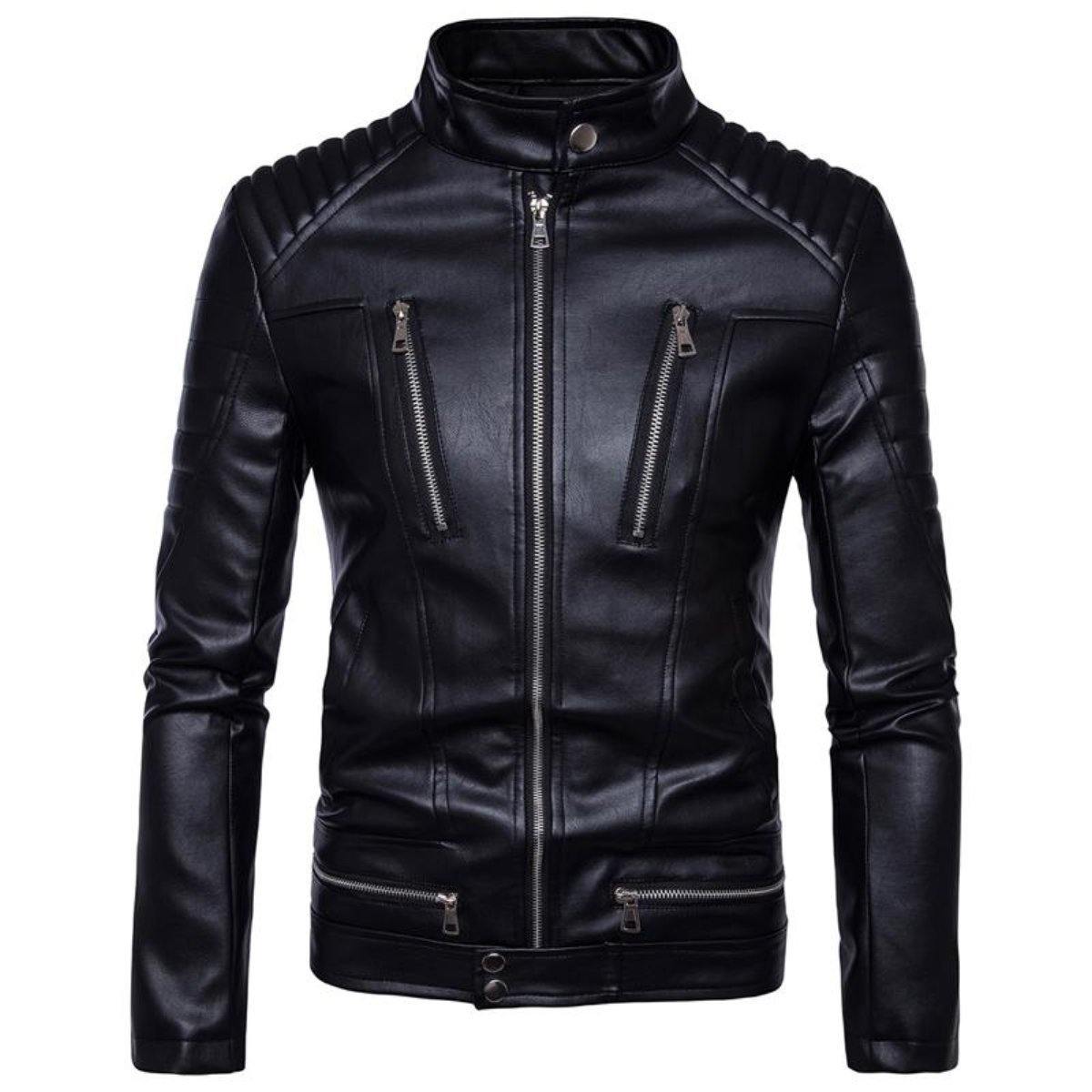 Turtleneck Motorcycle Black Faux Leather Jacket - American Legend Rider