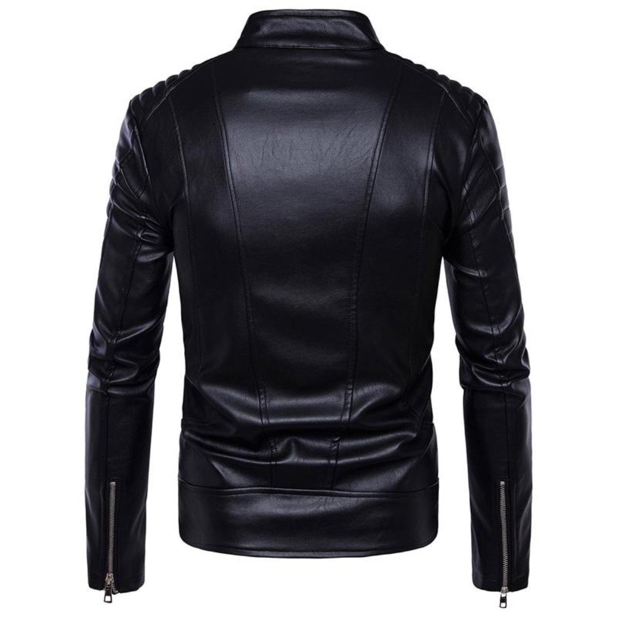 Turtleneck Motorcycle Black Faux Leather Jacket - American Legend Rider