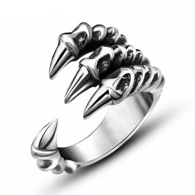 A Stainless Steel Dragon Claw Biker Ring with unique claw detailing, blending jewelry and art seamlessly.