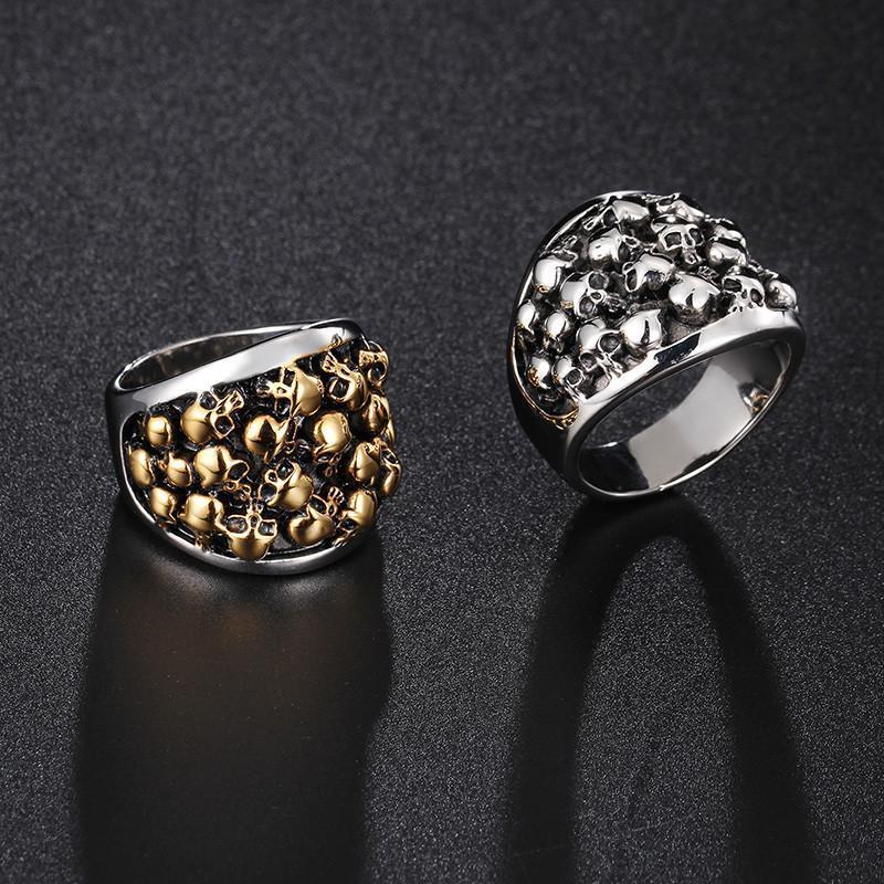 Two Stainless Steel Bikers Skeleton Rings with skulls.