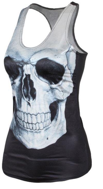 Women's Skull Tank Top, Polyester/Spandex, One Size Fits Most, Black with Human Skull Print - American Legend Rider
