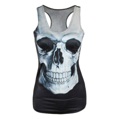 Women's Skull Tank Top, Polyester/Spandex, One Size Fits Most, Black with Human Skull Print - American Legend Rider