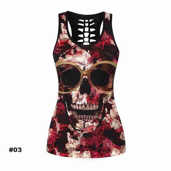 Women's Skull Tank Top, Polyester/Spandex, Black with Human Skull Print - American Legend Rider