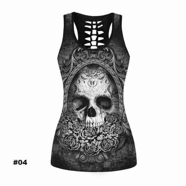 Women's Skull Tank Top, Polyester/Spandex, Black with Human Skull Print - American Legend Rider