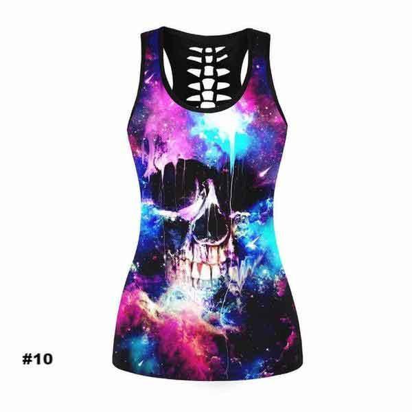 Women's Skull Tank Top, Polyester/Spandex, Black with Human Skull Print - American Legend Rider