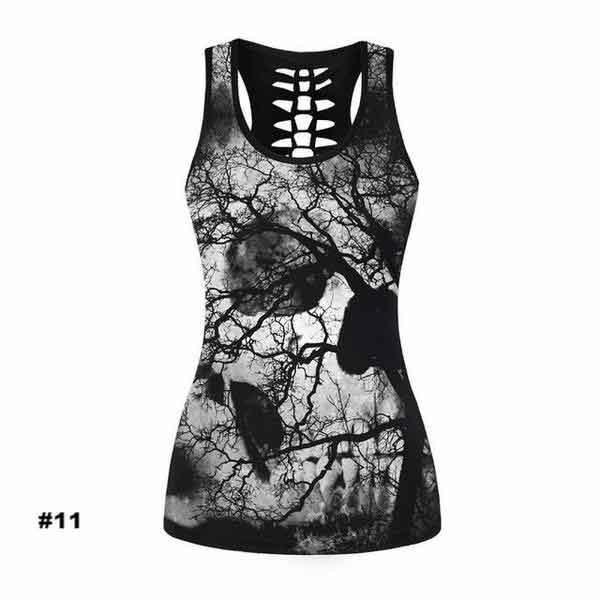Women's Skull Tank Top, Polyester/Spandex, Black with Human Skull Print - American Legend Rider