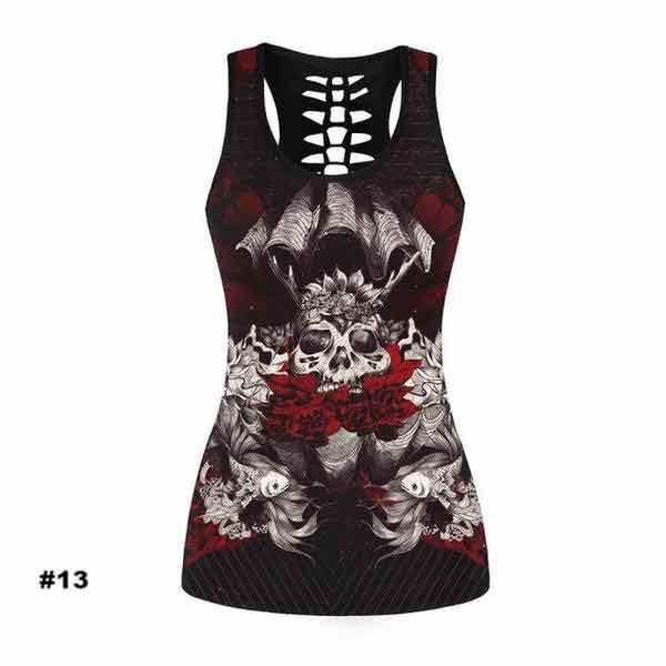 Women's Skull Tank Top, Polyester/Spandex, Black with Human Skull Print - American Legend Rider