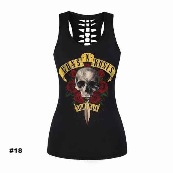 Women's Skull Tank Top, Polyester/Spandex, Black with Human Skull Print - American Legend Rider