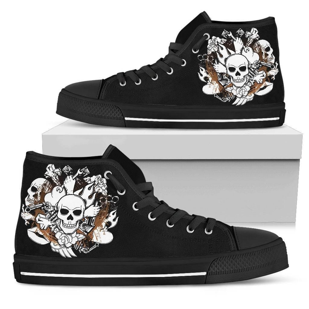 High-top men's sneakers with black sole and black targets, Death Skull -  AD146