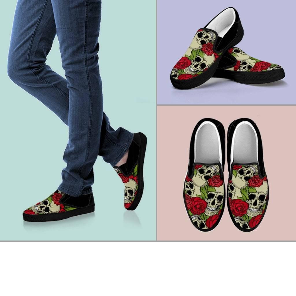 Roses & Skulls Slip-Ons - American Legend Rider