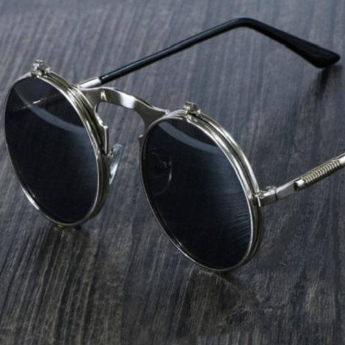 Steampunk Flip-Up Round Double Lens Sunglasses American Legend Rider