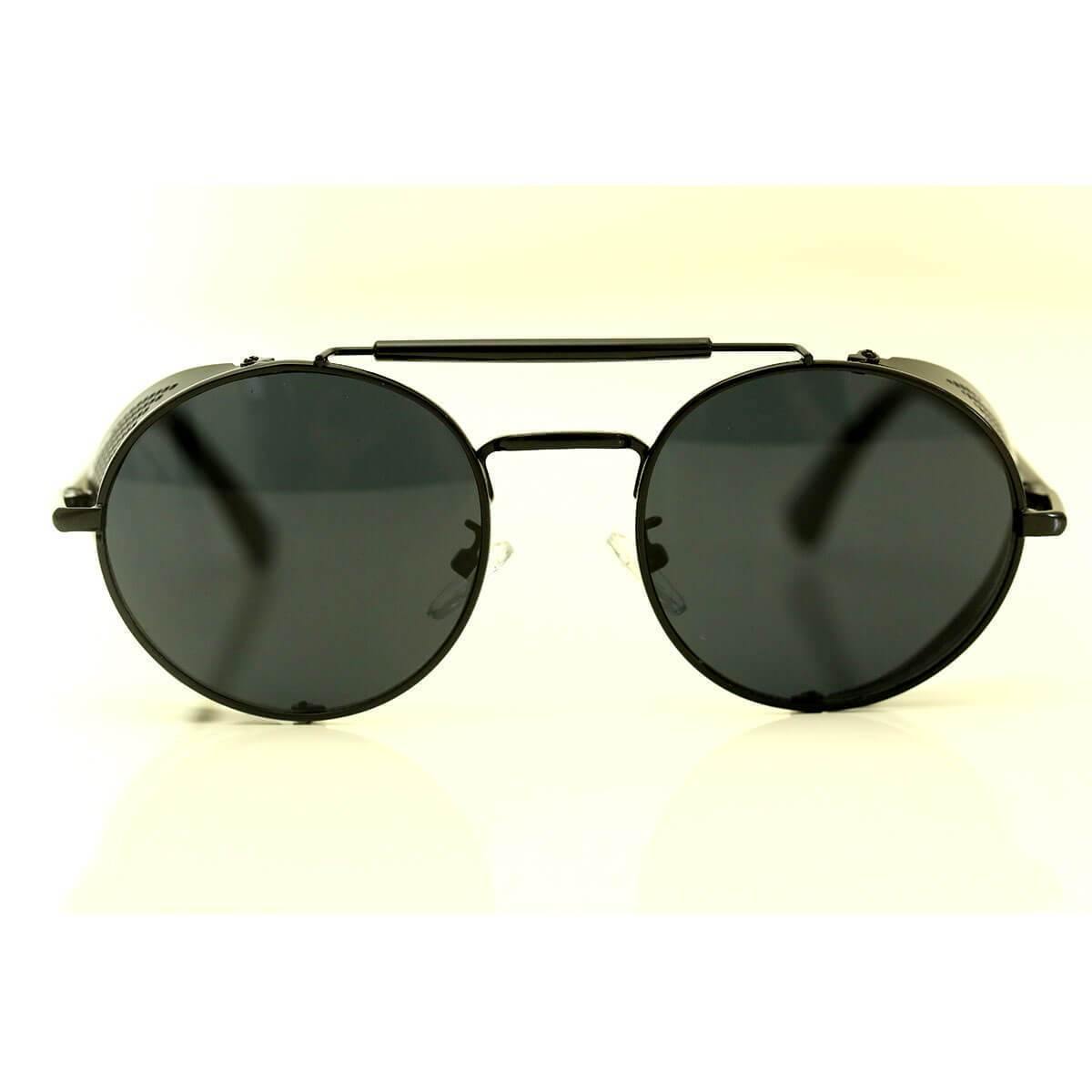 Bikers Retro Round Steampunk Sunglasses w/ Side Shields, Photochromic & Anti-Reflective Lenses, Alloy/Acrylic - American Legend Rider