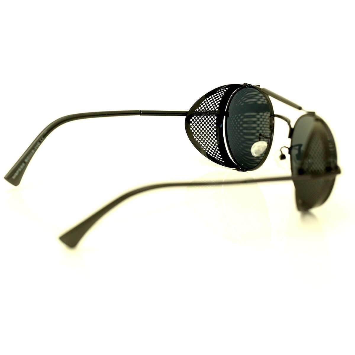 Bikers Retro Round Steampunk Sunglasses w/ Side Shields, Photochromic & Anti-Reflective Lenses, Alloy/Acrylic - American Legend Rider