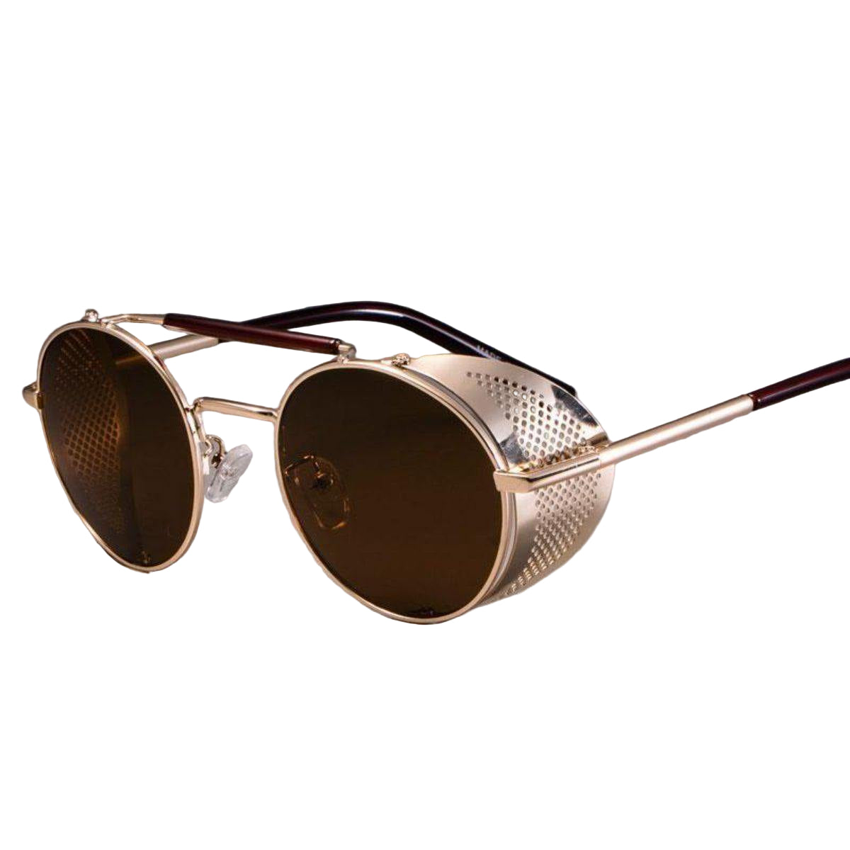 Bikers Retro Round Steampunk Sunglasses w/ Side Shields, Photochromic & Anti-Reflective Lenses, Alloy/Acrylic - American Legend Rider